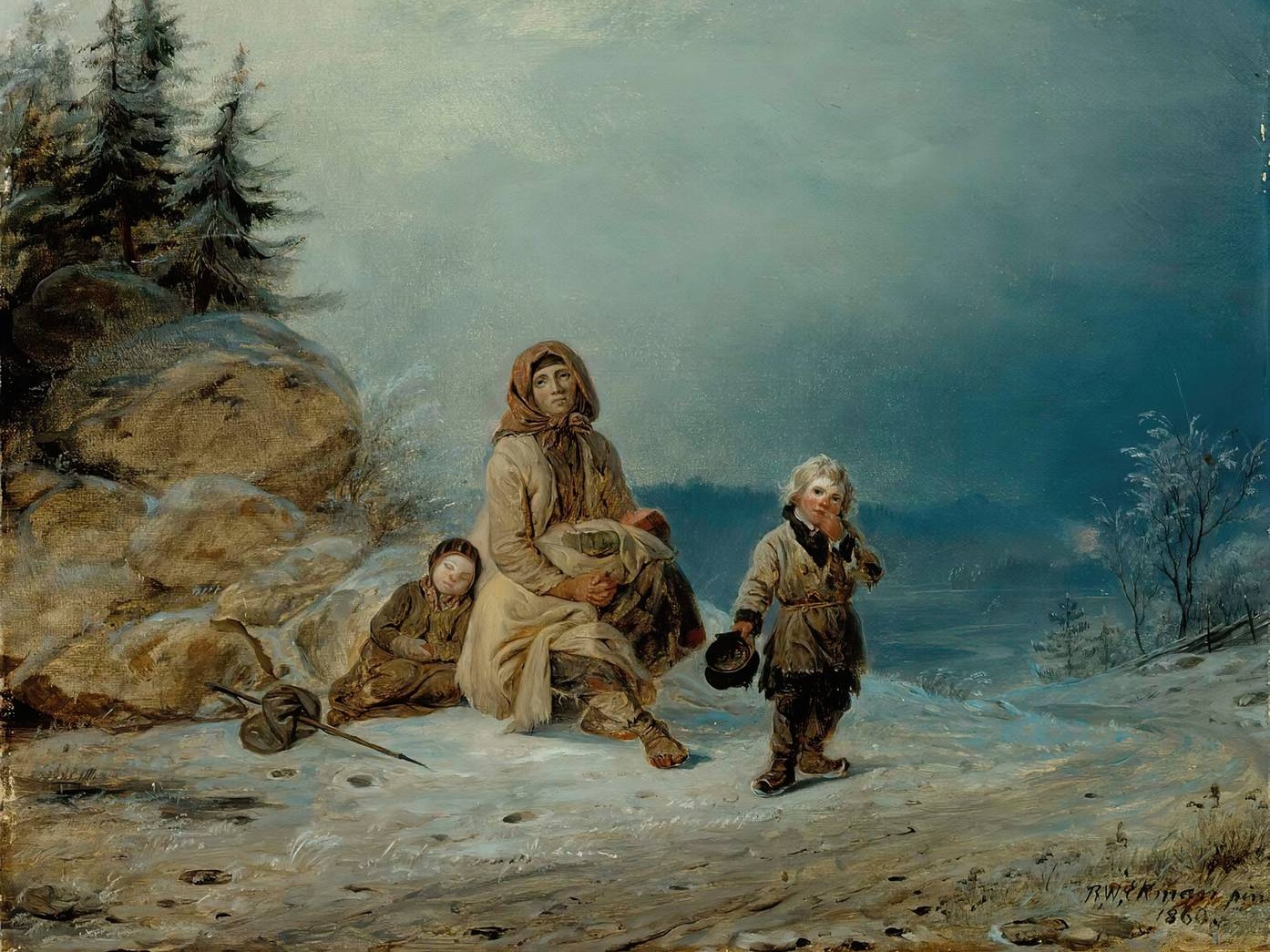 Роберт Вильгельм Экман. Семья нищих на дороге. 1860