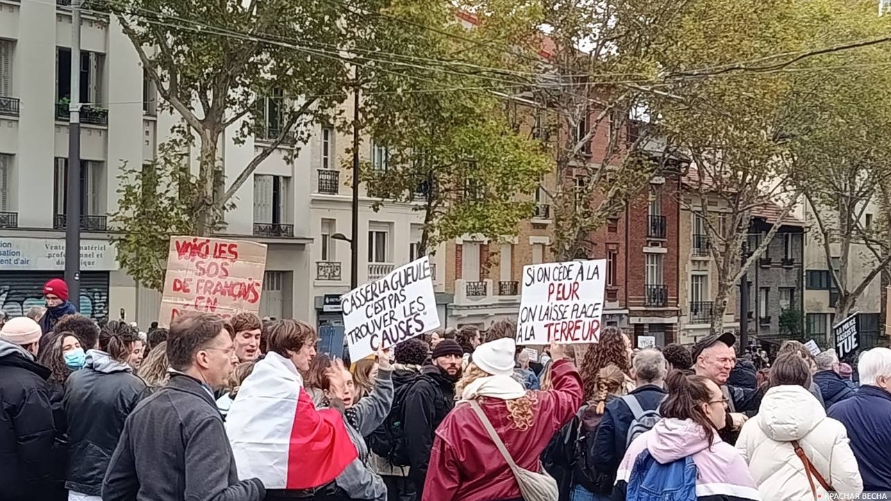 В руках протестующих были транспаранты с лозунгами: «Если поддаться страху, уступишь место террору» и «Бить — не значит искать причины».
