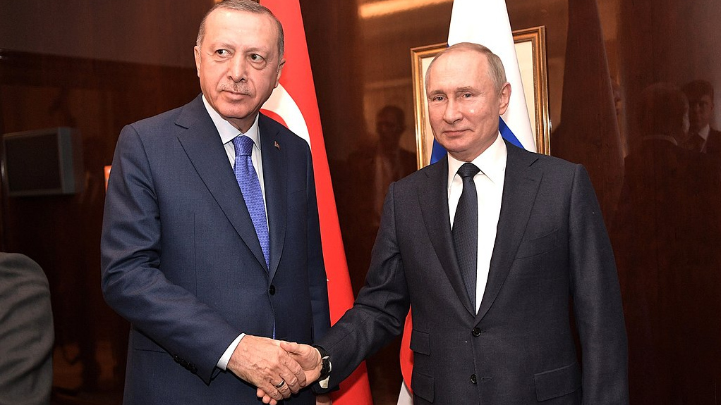 Президент России Владимир Путин и президент Турции Реджеп Тайип Эрдоган в Германии