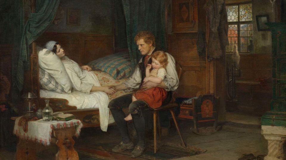 Беньямин (Бенджамин) Вотье. На больничной койке (Крестьянин прощается с умирающей женой). 1873