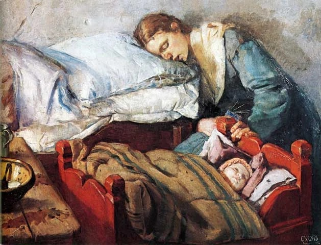 Кристиан Крог. Спящая мать с ребенком. 1883 