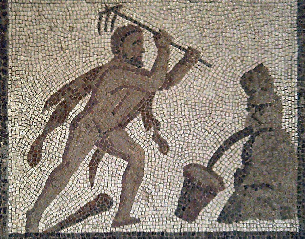 Геракл, очищающий Авгиевы конюшни. Мозаика. 200 г. н. э.