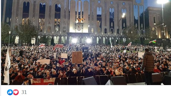 Митинг перед зданием парламента Грузии в Тбилиси. 13.11.2021 г