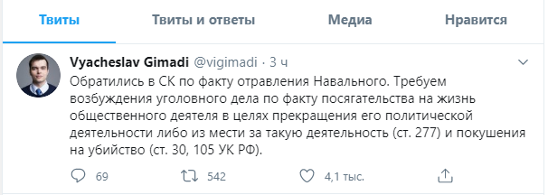страница Вячеслава Гимади, Twitter