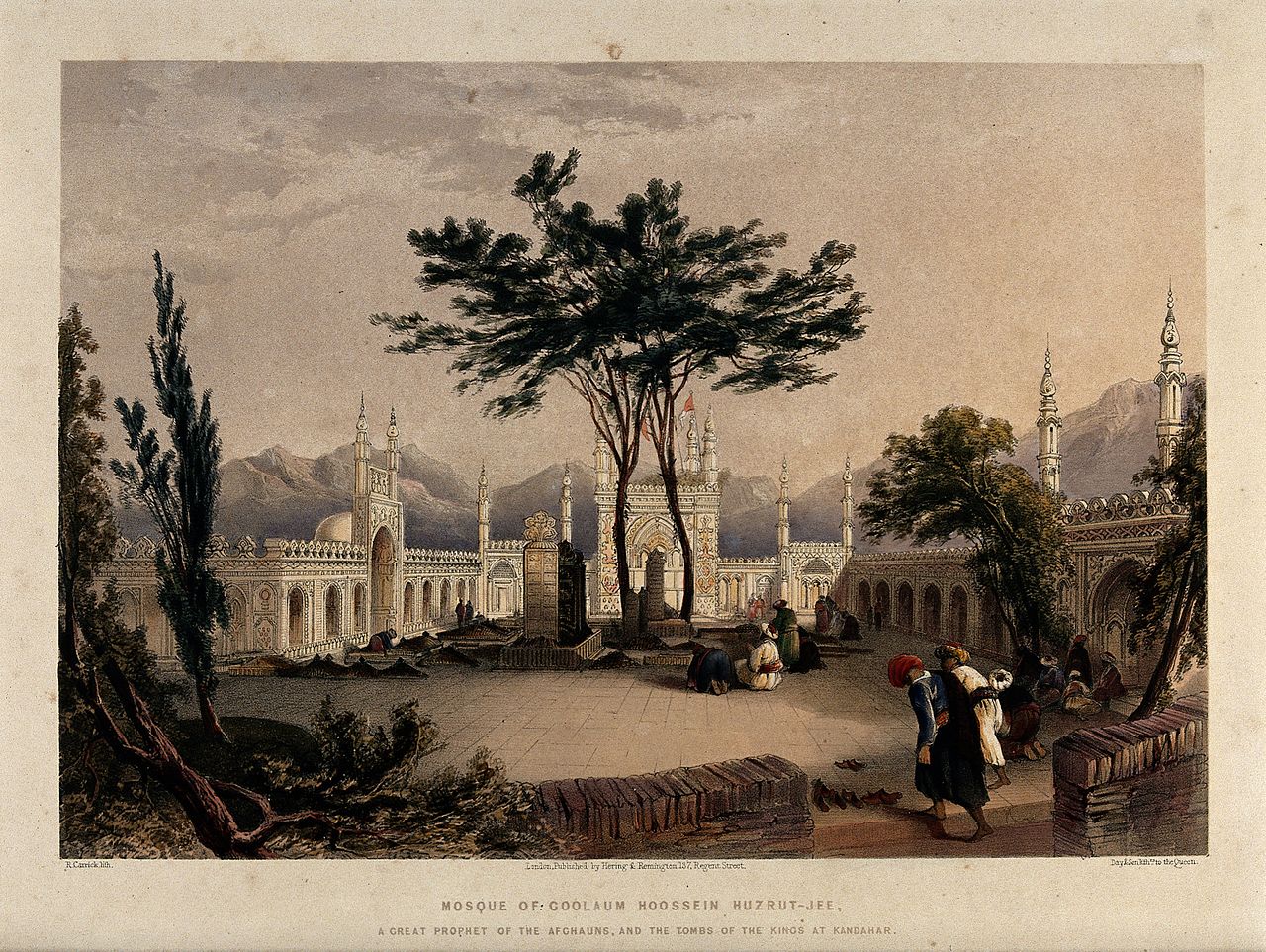 Цветная литография Р. Каррик. Мечеть Куалума Хусейна Хузрут-Джи, Кандагар, Афганистан. 1847г.