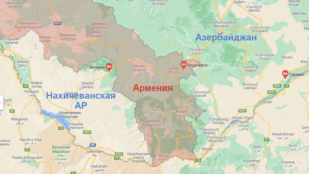 Маршрут между Азербайджаном и Нахичеванью через Хндзореск