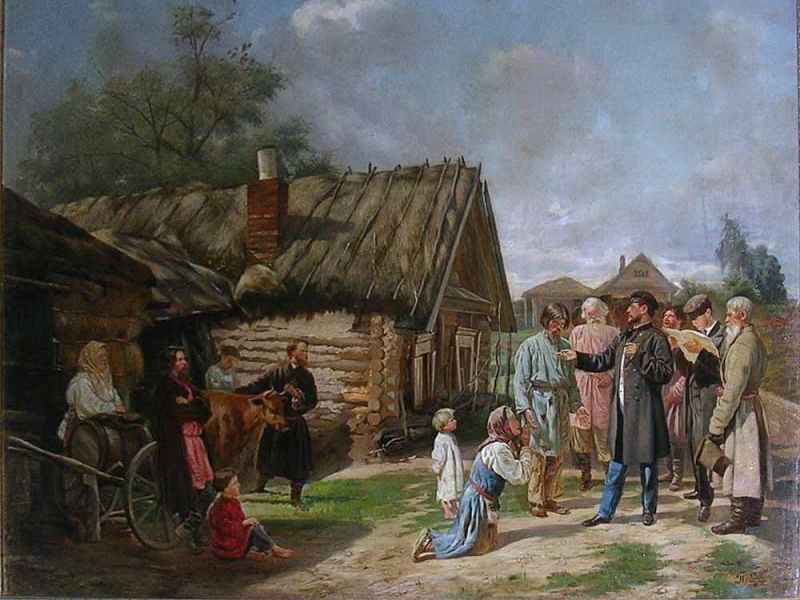 Василий Пукирев. Сбор недоимок (фрагмент). 1875