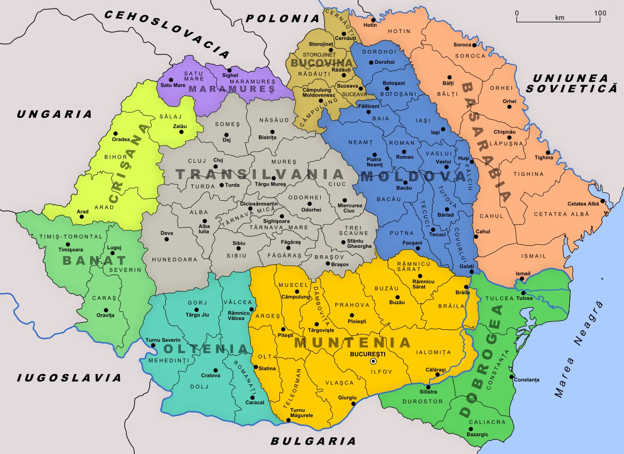 Уезды и исторические регионы Великой Румынии (România Mare) после 1926 г.
