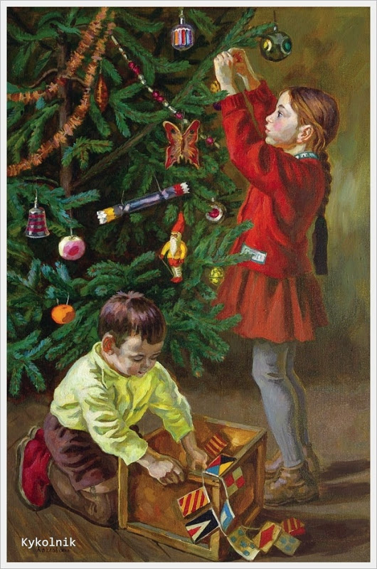 Хохловкина Эльза Давидовна. Дети у елки. 1970