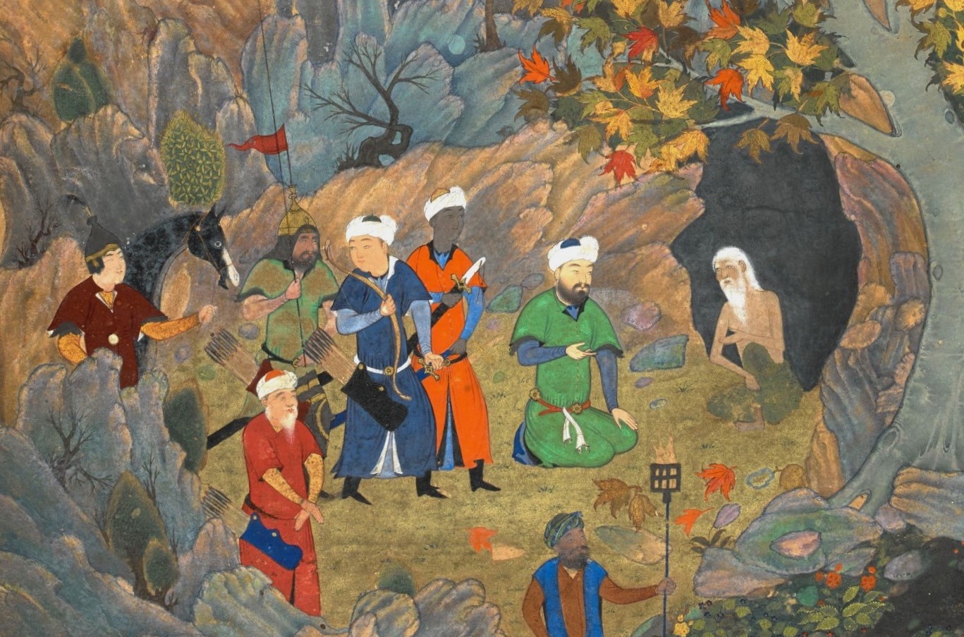 Искандер в образе Хусейна Байкара посещает мудреца в пещере