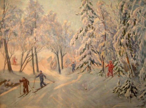 Анатолий Андронов. Лыжники в лесу. 1939