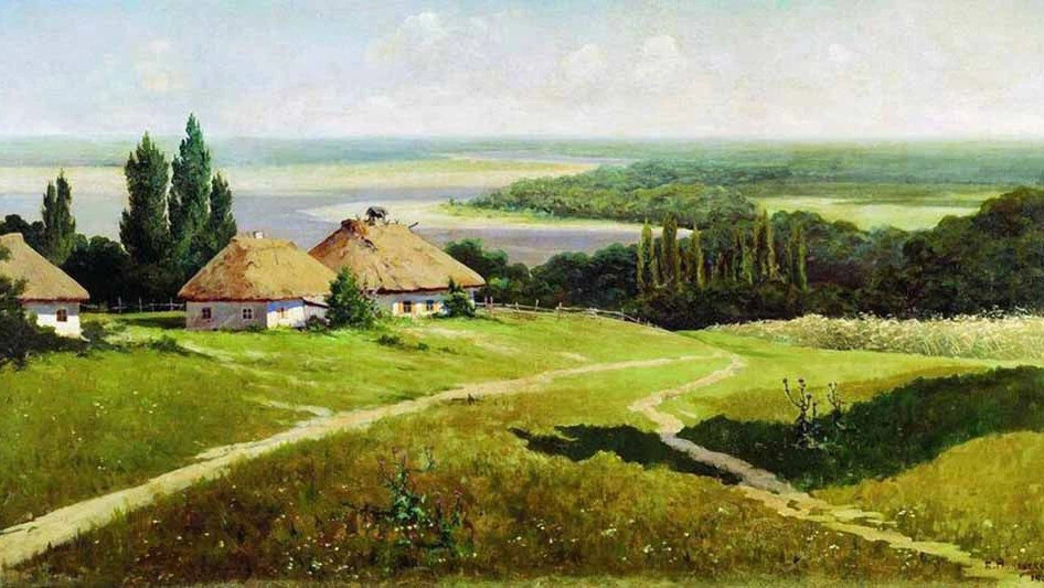 Владимир Маковский. Украинский пейзаж с хатами. 1901