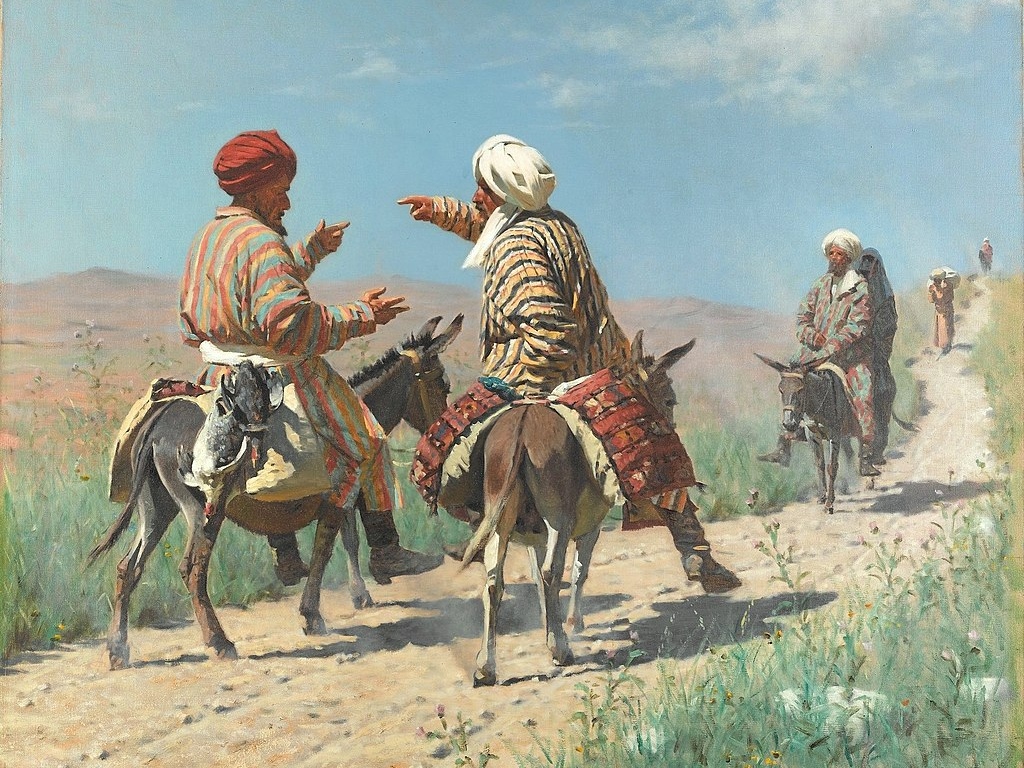 Василий Верещагин. Мулла Керим и мулла Рахим по дороге на базар ссорятся (фрагмент). 1873