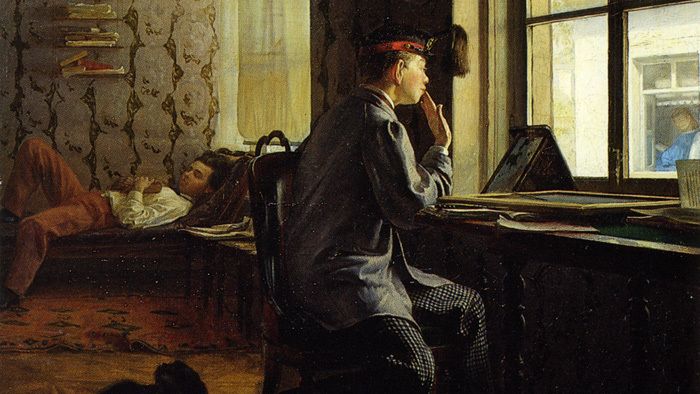 Илья Репин. Приготовление к экзамену. 1864 год