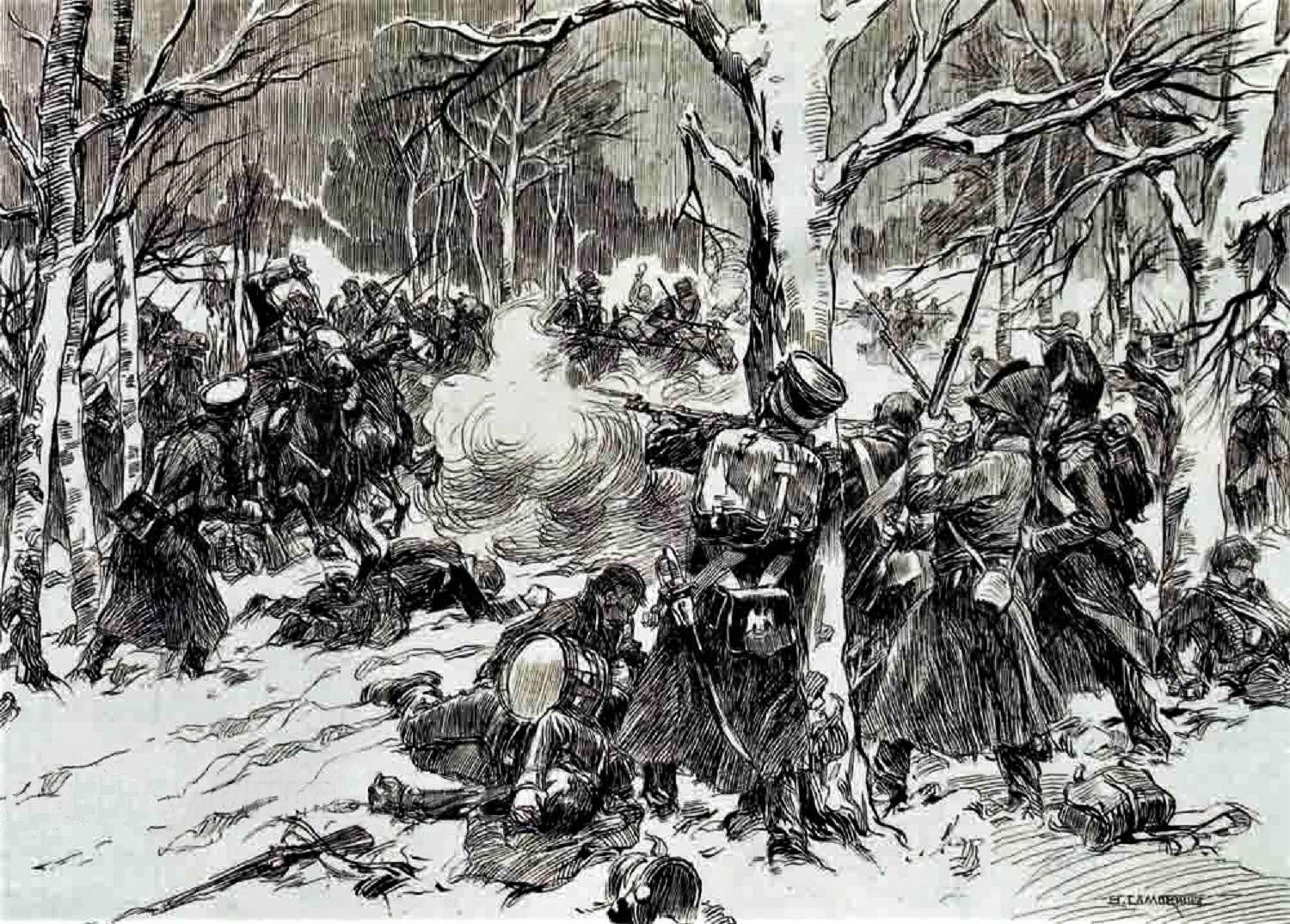 Николай Самокиш. Бой под Красным 3-го ноября 1812 года. Гравюра. 1912