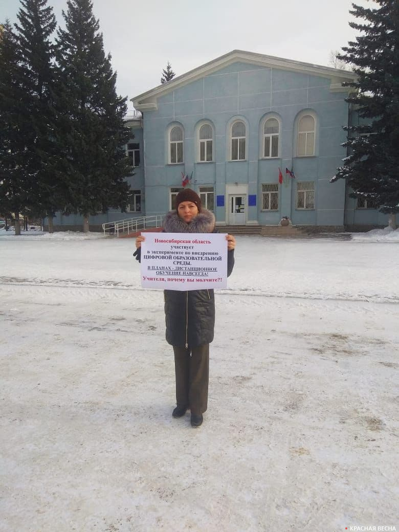 Одиночный пикет против дистанционного обучения в Бердске
