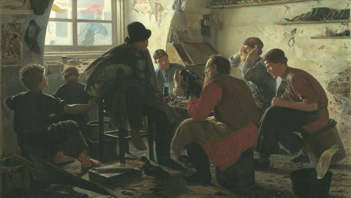 Яков Башилов. В мастерской сапожника. 1871
