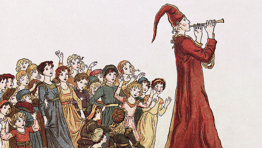 Кейт Гринуэй. Гамельнский крысолов уводит детей из Гамельна. Иллюстрация к поэме Роберта Браунинга. 1910