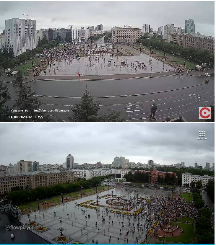 Митинг на площади Ленина в Хабаровске с городских веб-камер. 01.08.2020