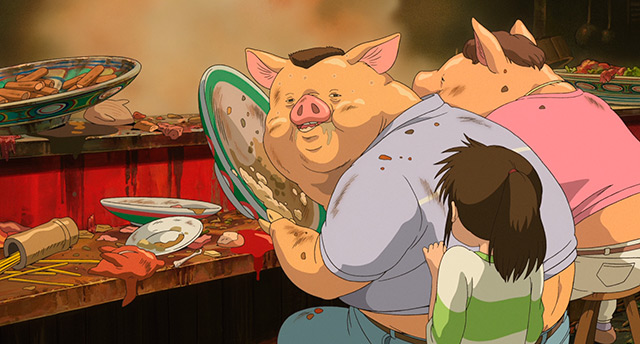 Превращение в свиней. Цитата из м/ф «Унесённые призраками», Япония 2001г