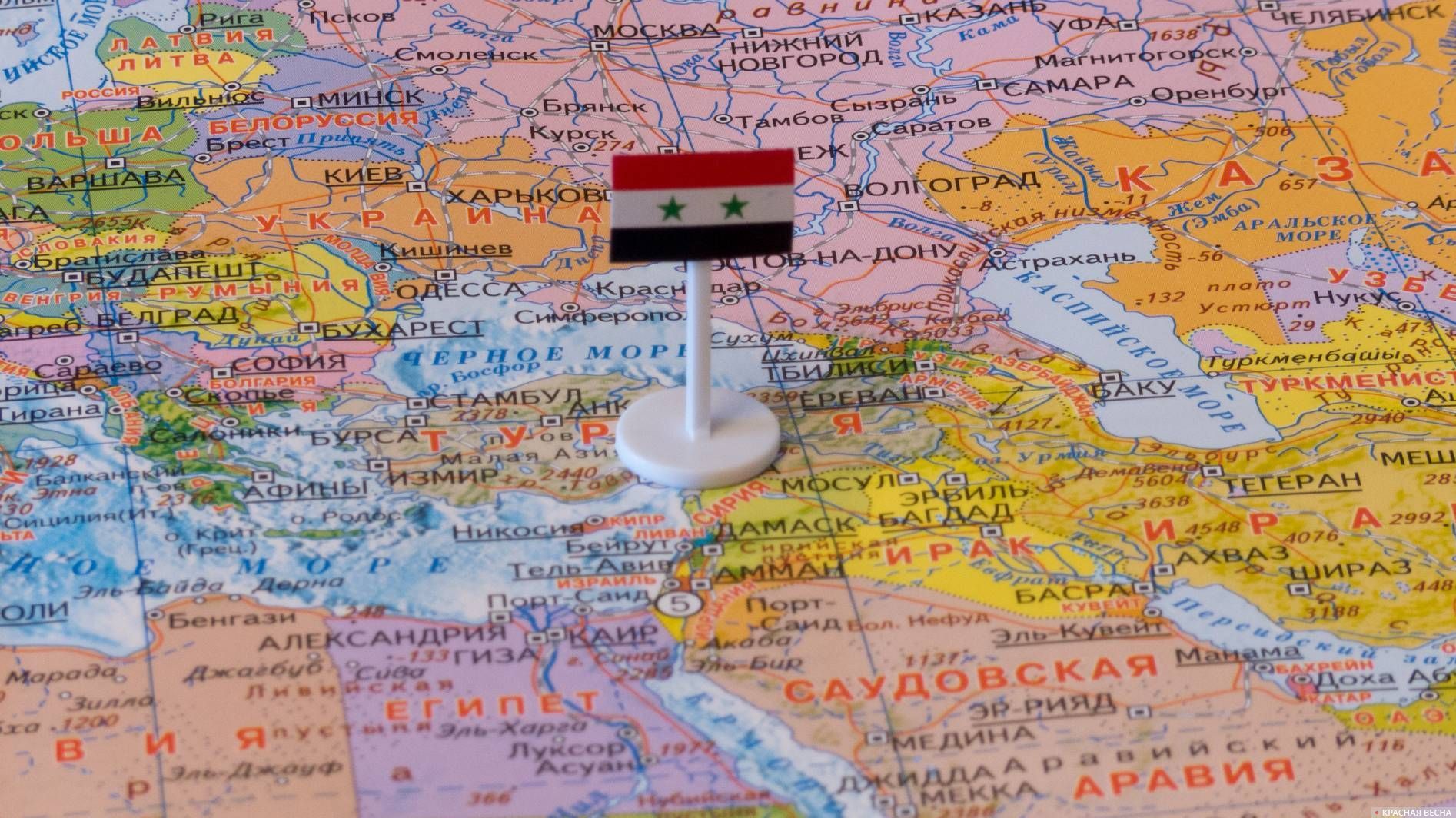 Сирия с флагом на карте мира