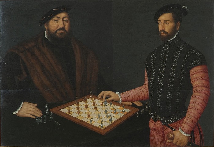 Неизвестный художник. Курфюрст Иоганн Фридрих Великодушный играет в шахматы с испанским дворянином. 1548 г.