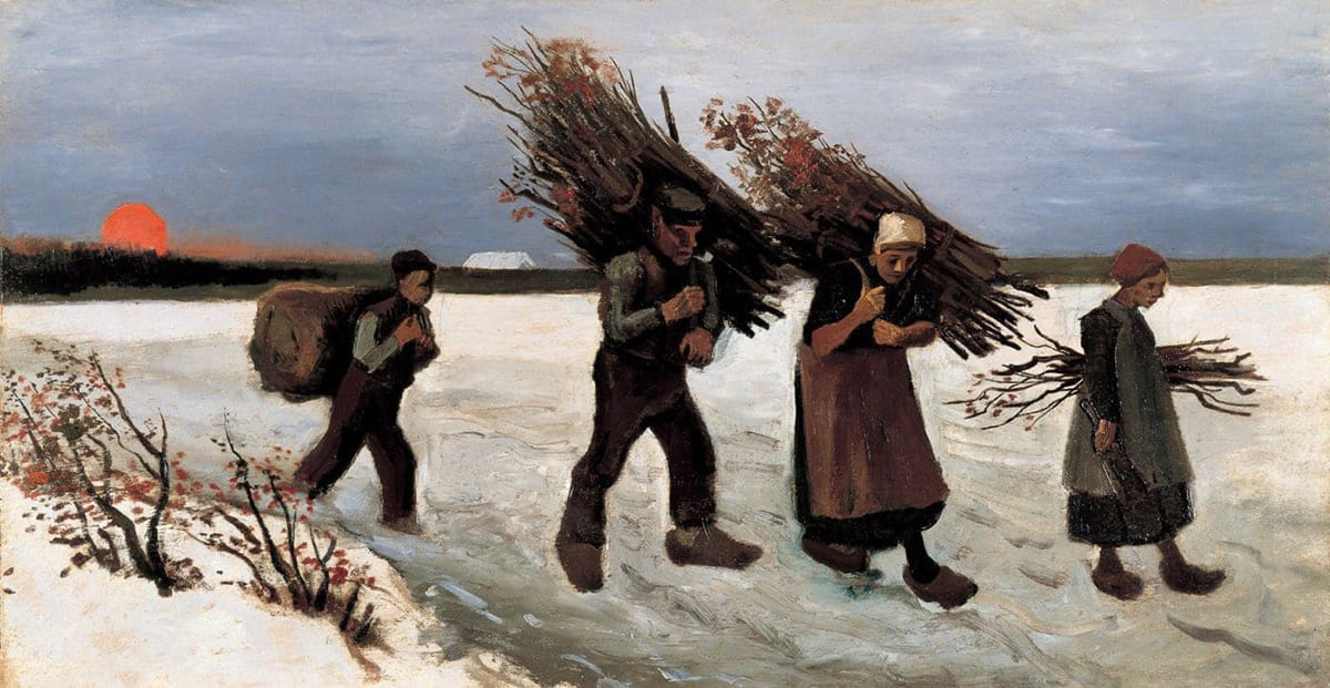 Винсент Ван Гог. Крестьяне, несущие хворост и снежный пейзаж. 1884