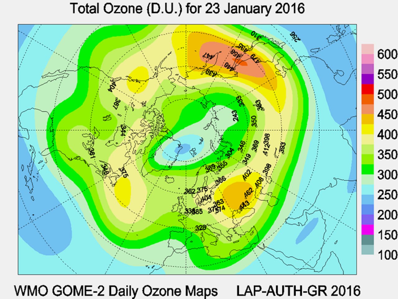 Рис.•6. Карта ОСО в Северном полушарии 23•января 2016 года