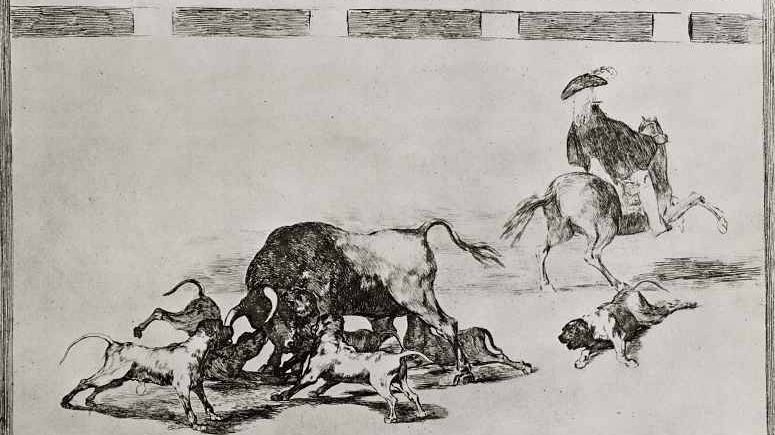 Франсиско де Гойя. Травля быка собаками. 1816