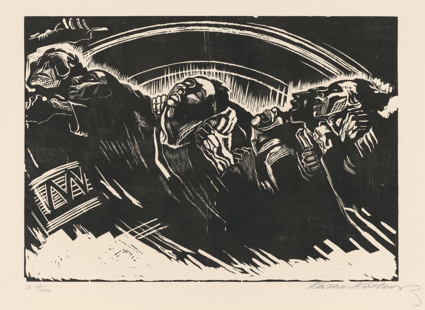 Кете Кольвиц. Добровольцы. Офорт из цикла «Война». 1921-1922