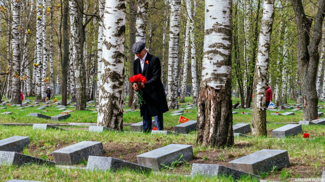 Возложение цветов на Пискаревском кладбище в День Победы