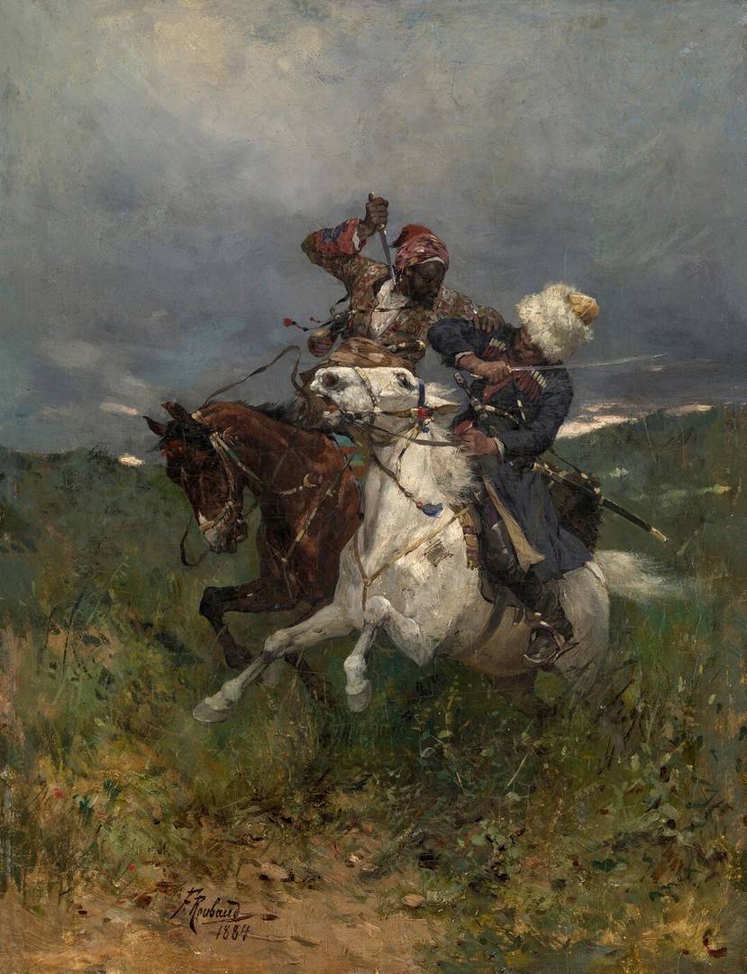 Франц Рубо. Бой двух всадников. 1884