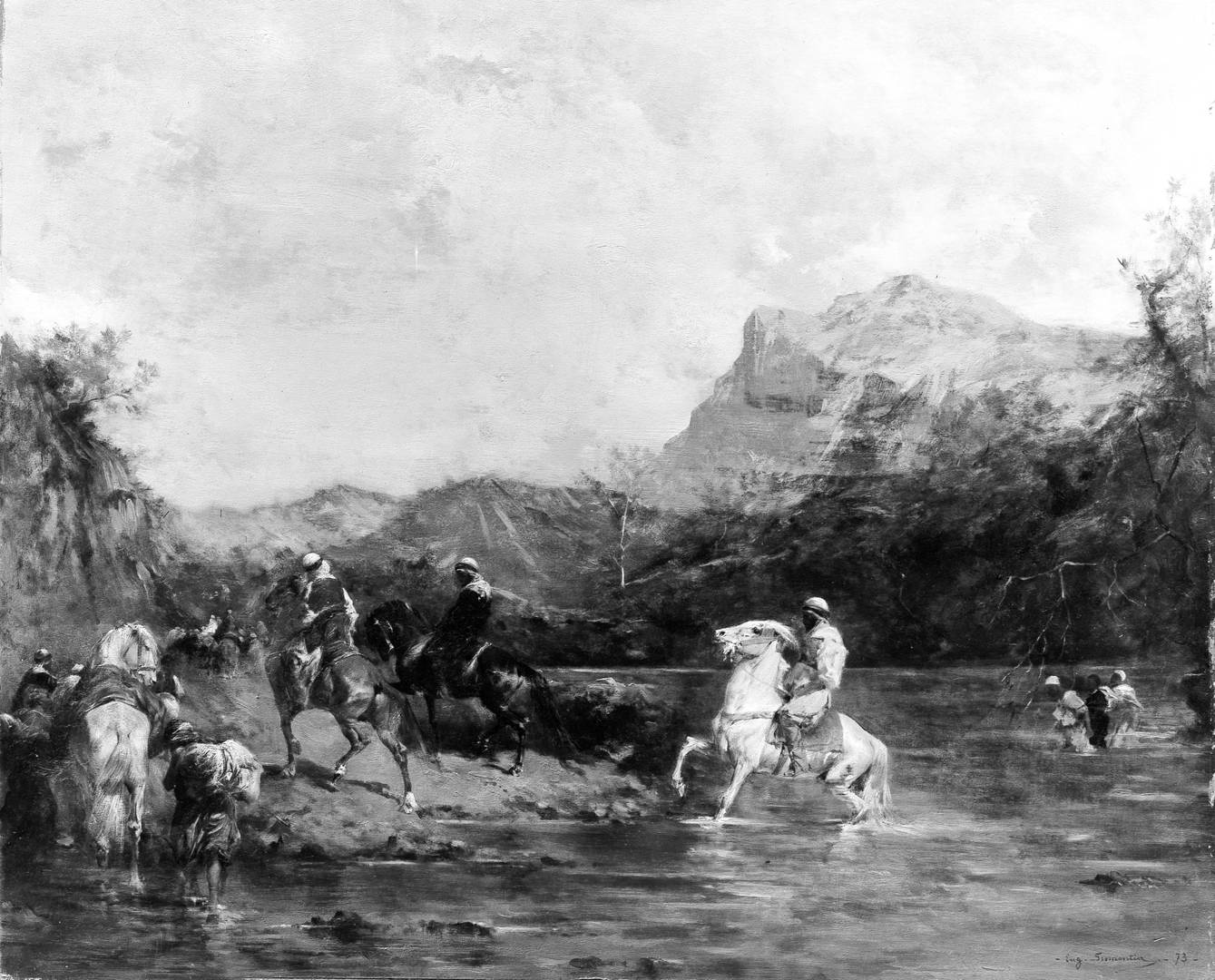 Эжен Фромантен. Арабы переправляются через реку вброд. 1873