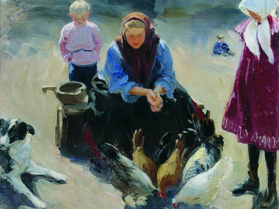 Иван Куликов. Кормление кур (фрагмент). 1907