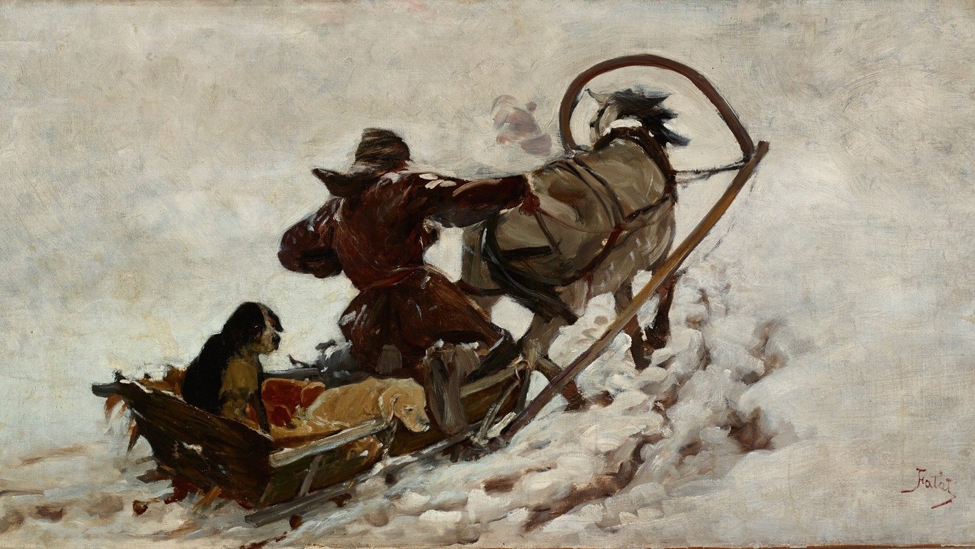 Юлиан Фалат. Собаки на охоте (фрагмент). 1886