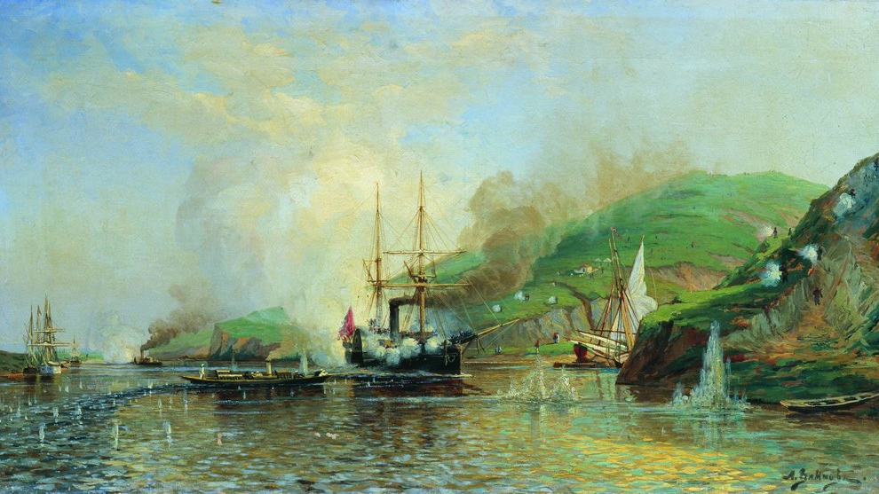 Картина «Атака катера Шутка турецкого парохода на Дунае»