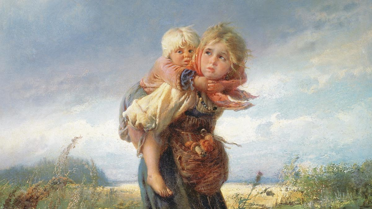 Константин Маковский. Дети, бегущие от грозы (фрагмент). 1872 год