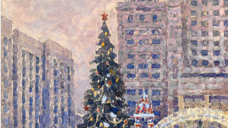 Бобышев Михаил Петрович. Новогодняя елка на Манежной площади. 1947