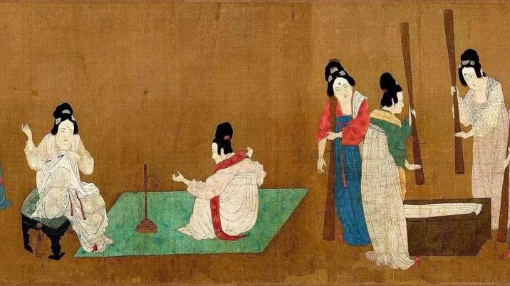 Чжан Сюань, «Приготовление шелка» (фрагмент). VIII век