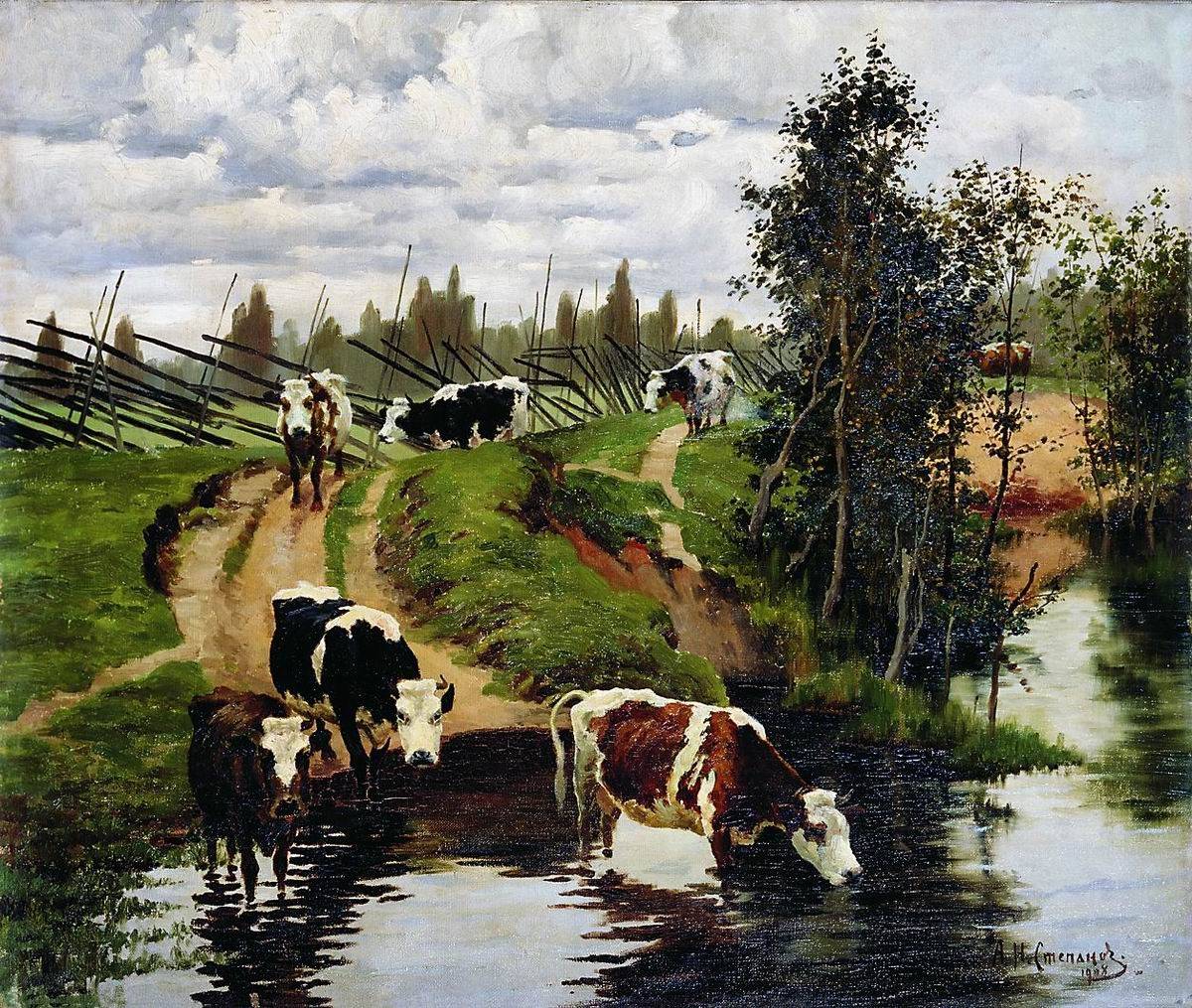 Алексей Степанов. Коровы на водопое. 1908