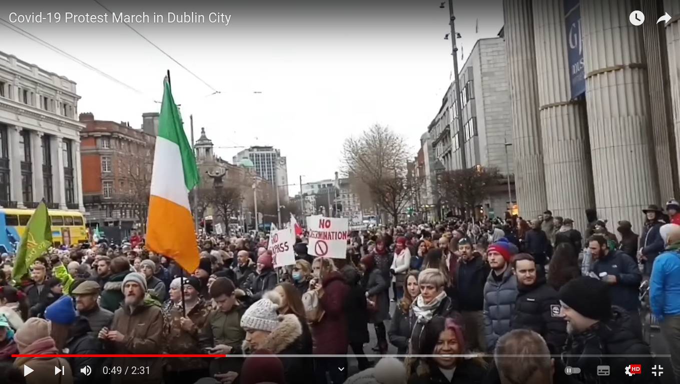 Кадр из видео с демонстрации в Дублине