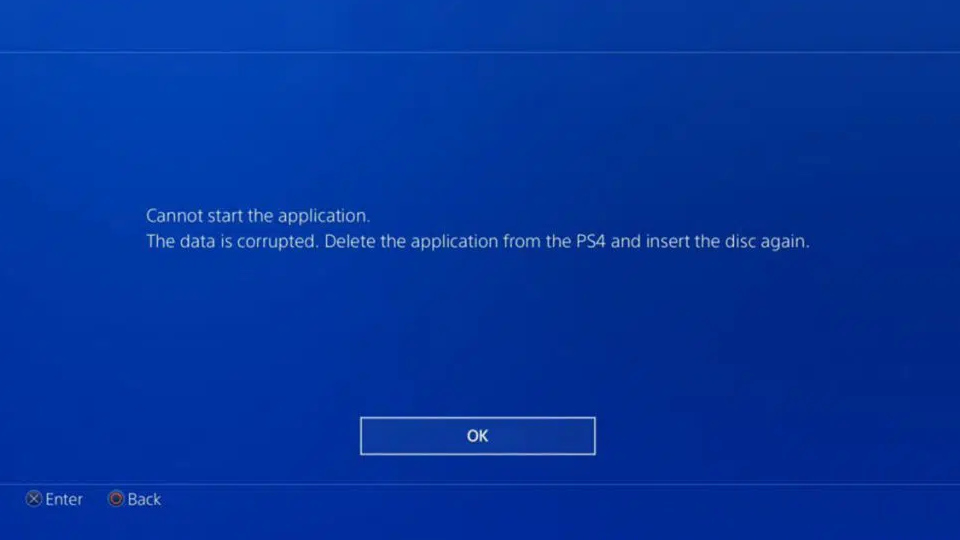 Сообщение об ошибке в меню игровой консоли PlayStation 4
