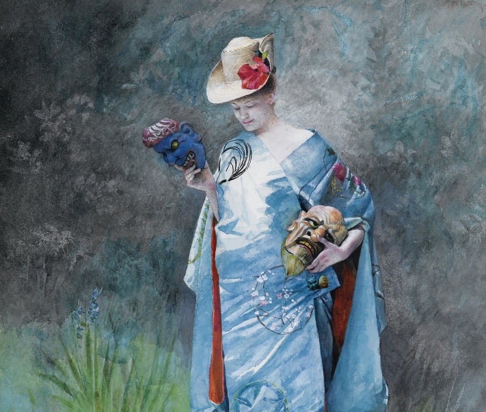 Жан Жорж Вибер. Женщина в кимоно, держащая маски. Фрагмент