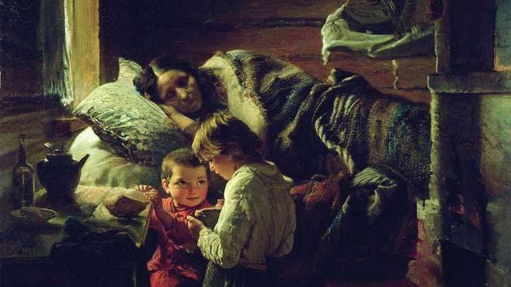 Алексей Корзухин. У краюшки хлеба. 1890