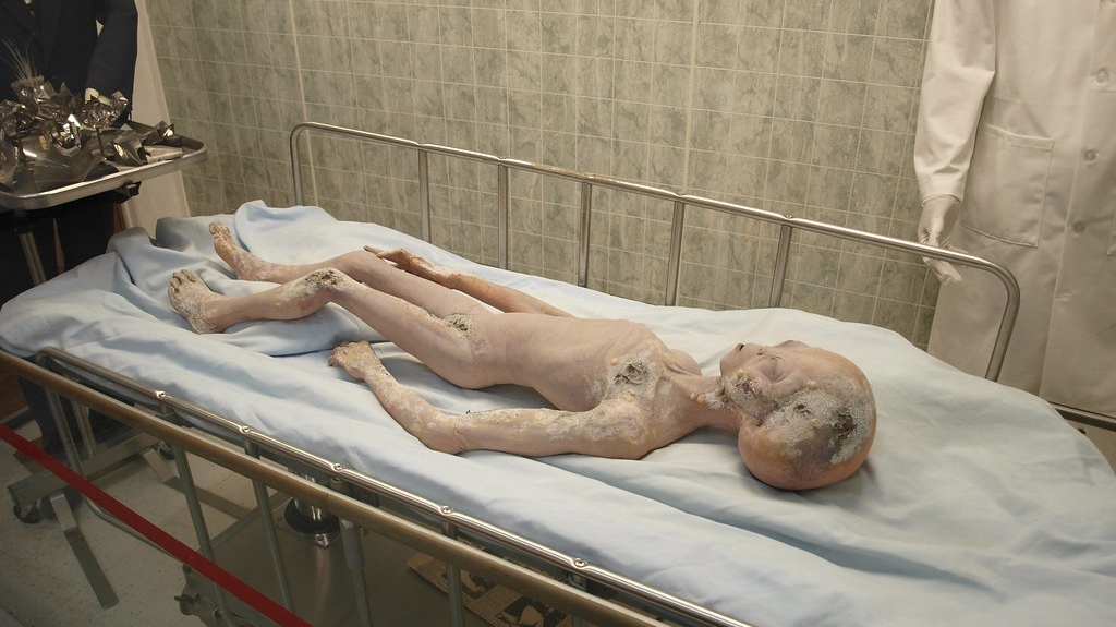 Экспозиция с телом пришельца в Международном музее и исследовательском центре НЛО. Розуэлл. США