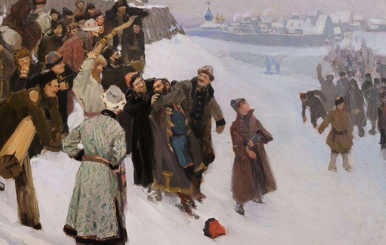 Кустодиев кулачный бой на Москва-реке 1897