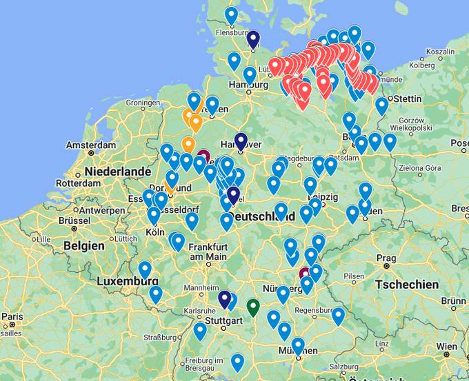 Карта мест массовых протестов в Германии 8 января