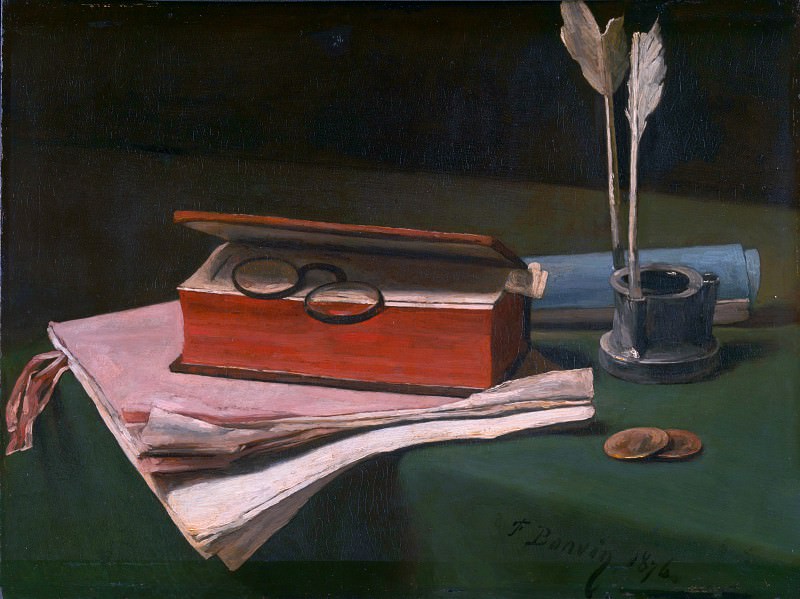 Франсуа Бонвен. Натюрморт с книгой, бумагой и чернильницей. 1876