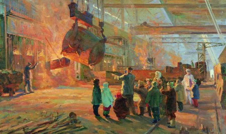 Н. Базылев. Экскурсия на завод. 1956