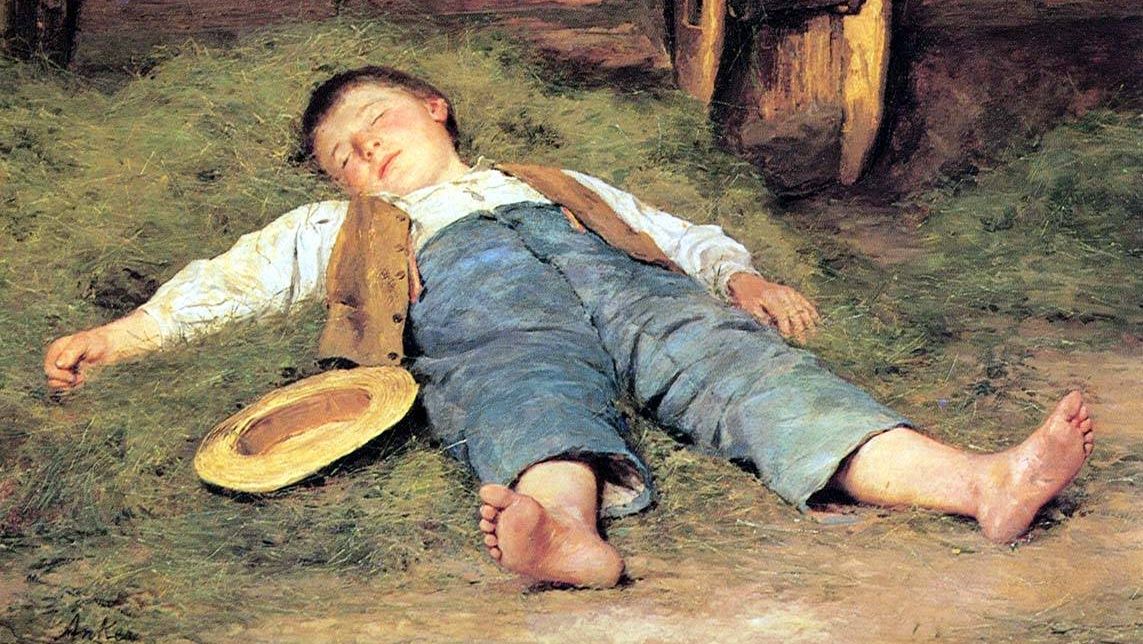 Альберт Анкер. Спящий мальчик в сене. 1897